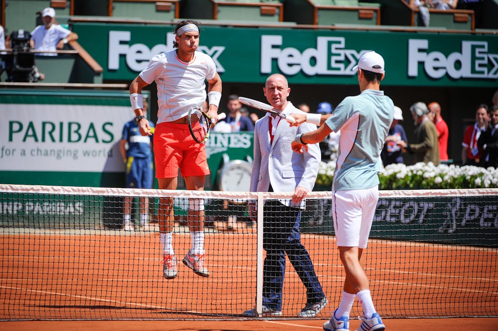 Nadal & Djokovic before their semi-final at Roland-Garros 2013