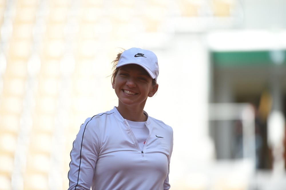 Simona Halep smiling during practice at Roland-Garros 2020