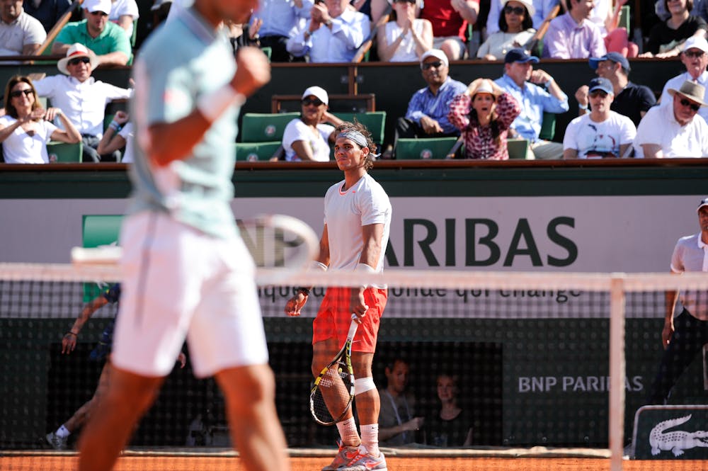 Nadal & Djokovic during the semi-final at Roland-Garros 2013