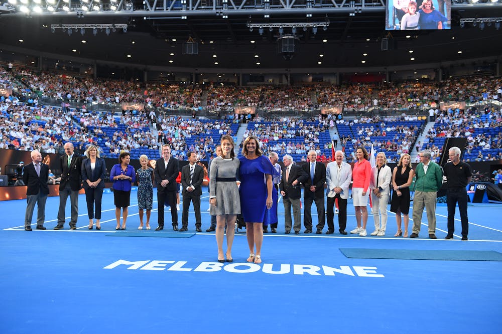 Li Na and Mary Pierce at the ceremony held for their induction into the Tennis Hall of Fame at the 2019 Australian Open