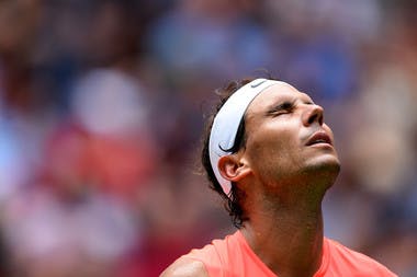 Rafael Nadal closes his eyes during the 2018 US Open