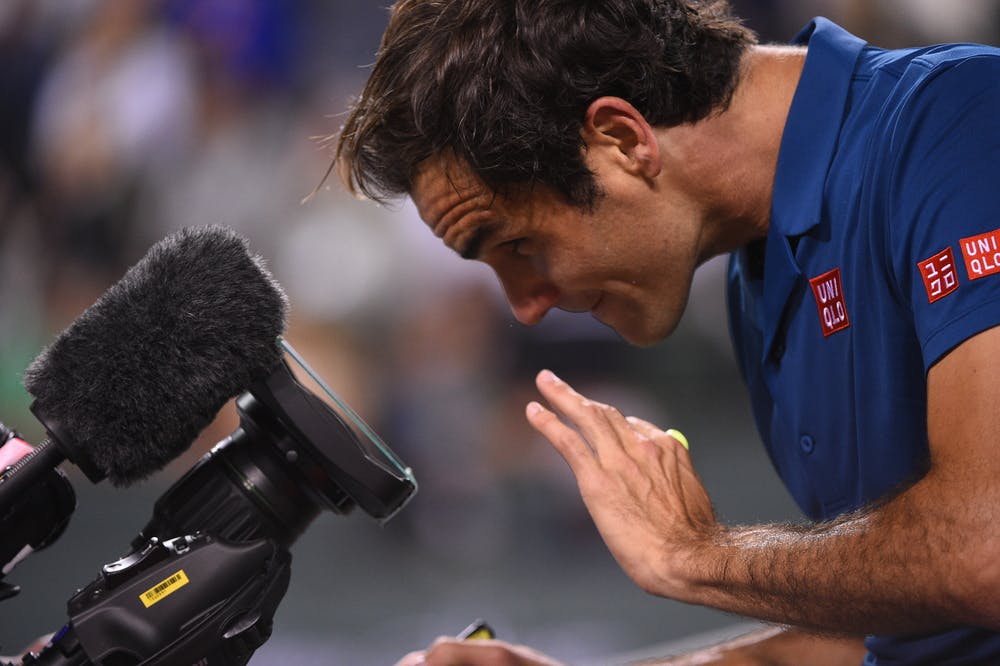 Roger Federer playing with the camera at Indian Wells 2019
