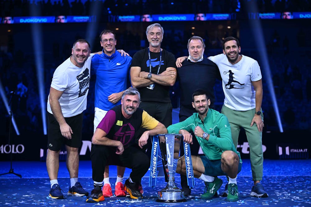 Novak Djokovic et son équipe / Finales ATP Turin 2023