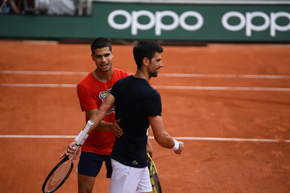 Novak Djokovic, Carlos Alcaraz, Roland Garros 2022, practice May 20