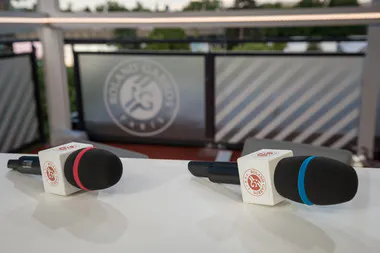Microphones on the set of the Live at Roland-Garros show 2018