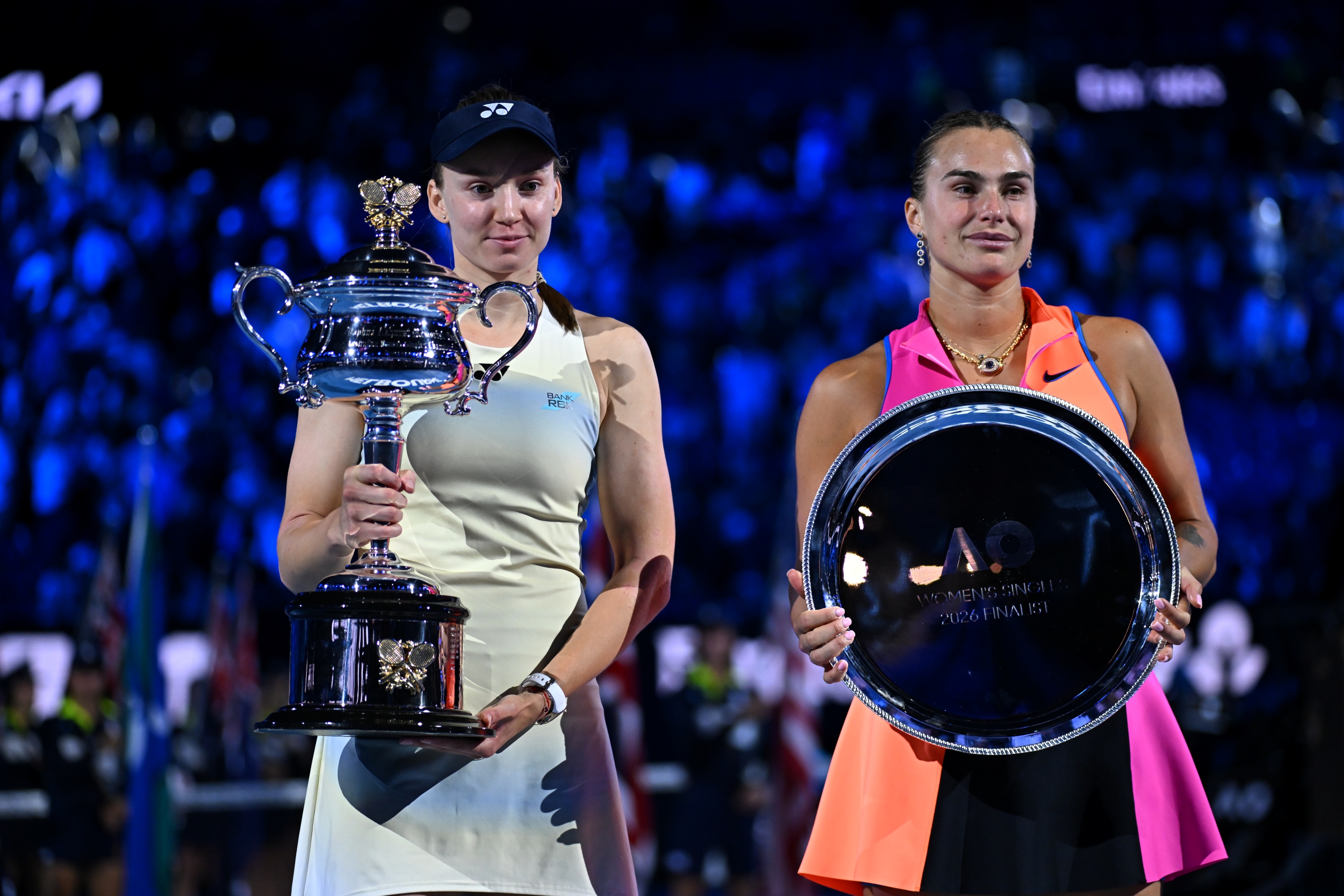 Aryna Sabalenka & Elena Rybakina / Photocall trophées - Open d'Australie 2026
