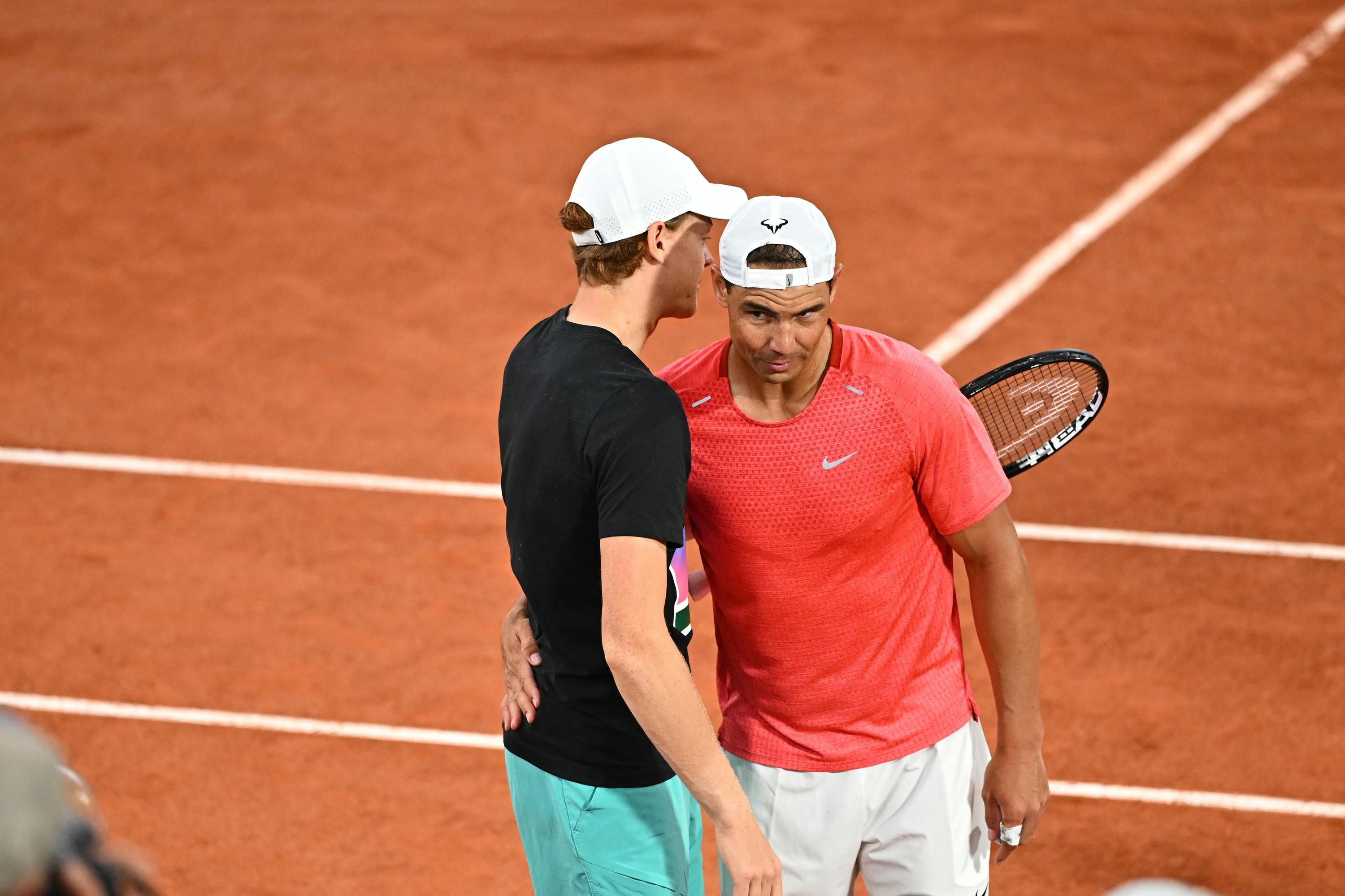 Jannik Sinner, Rafael Nadal, practice, Roland-Garros 2024 