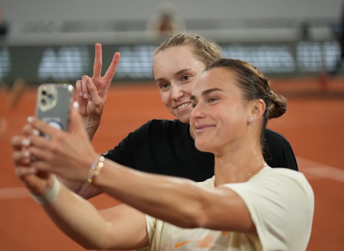 Aryna Sabalenka, Elena Rybakina, practice, Roland-Garros 2024