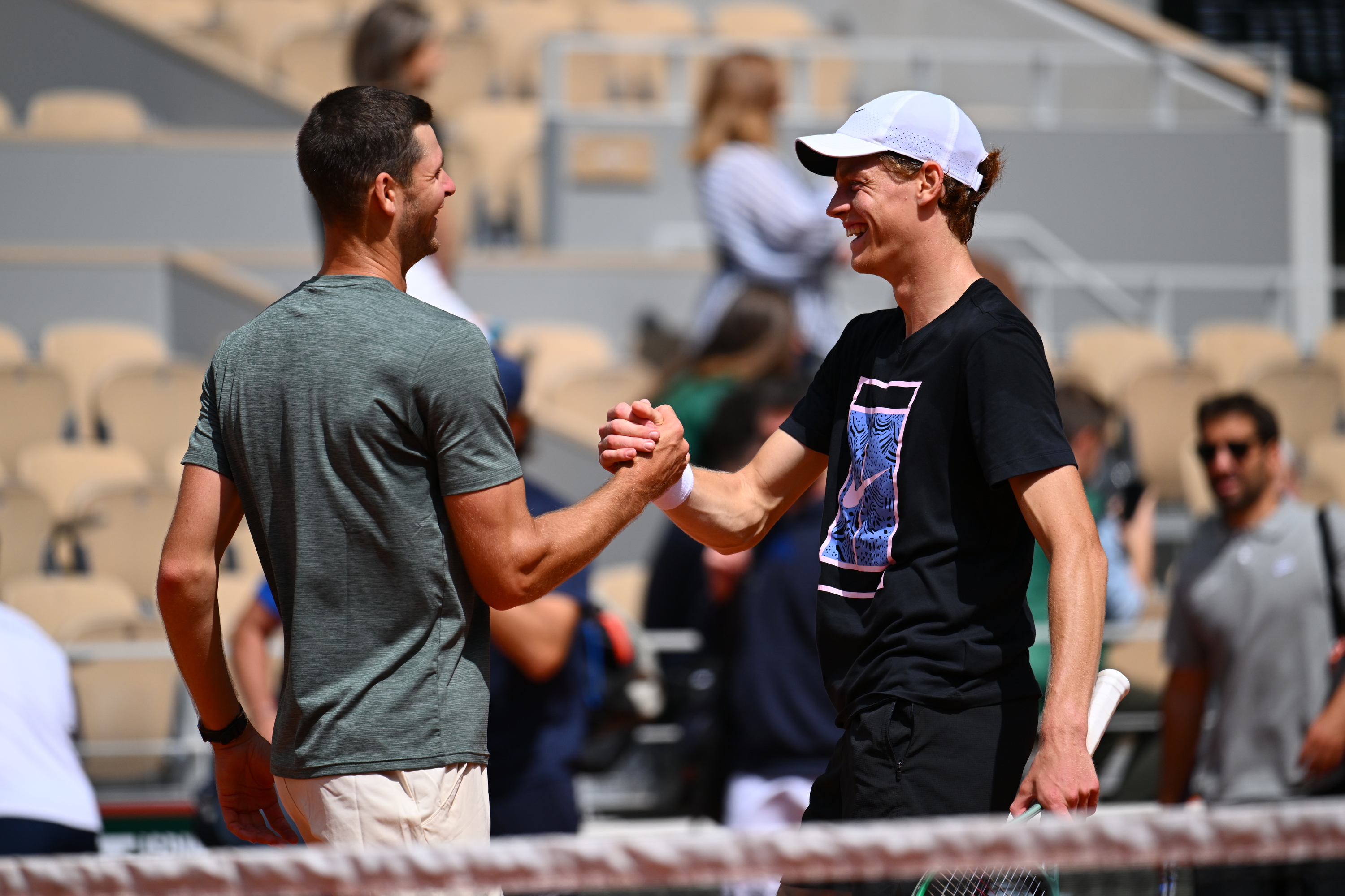 Hubert Hurkacz Jannik Sinner, practice, Roland-Garros 2024