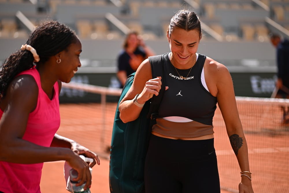 Coco Gauff and Aryna Sabalenka, practice, Roland-Garros 2024