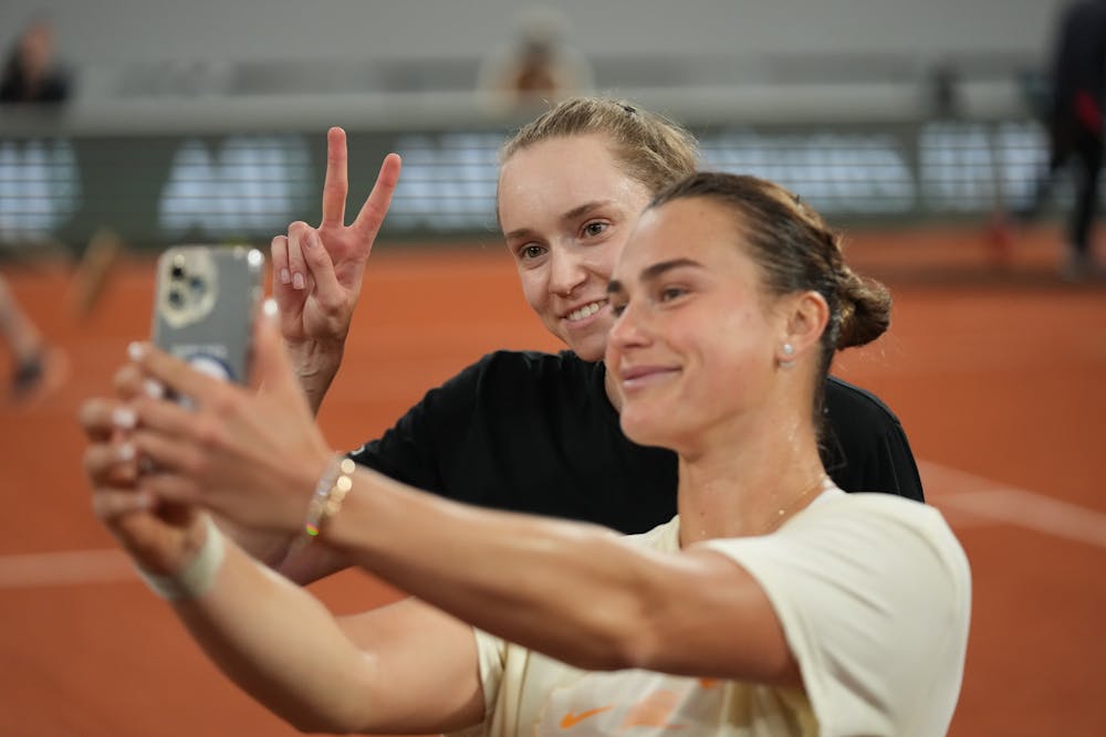 Aryna Sabalenka with fellow player Elena Rybakina