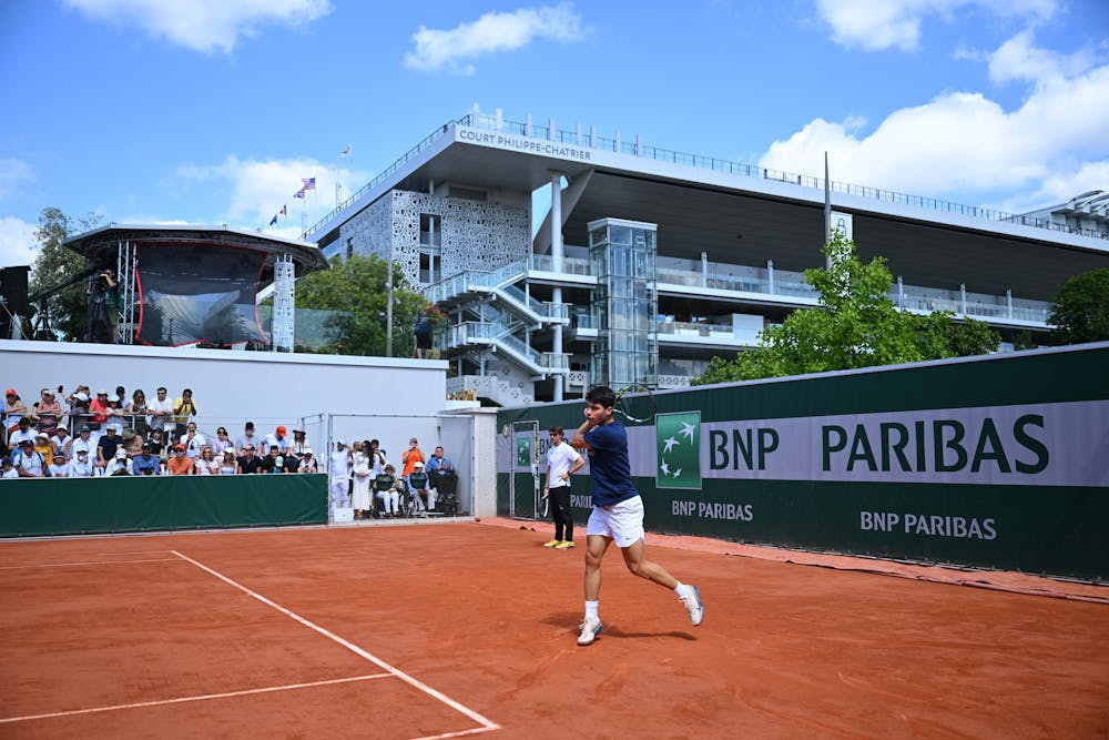 Carlos Alcaraz, practice, men's final, Roland-Garros 2024