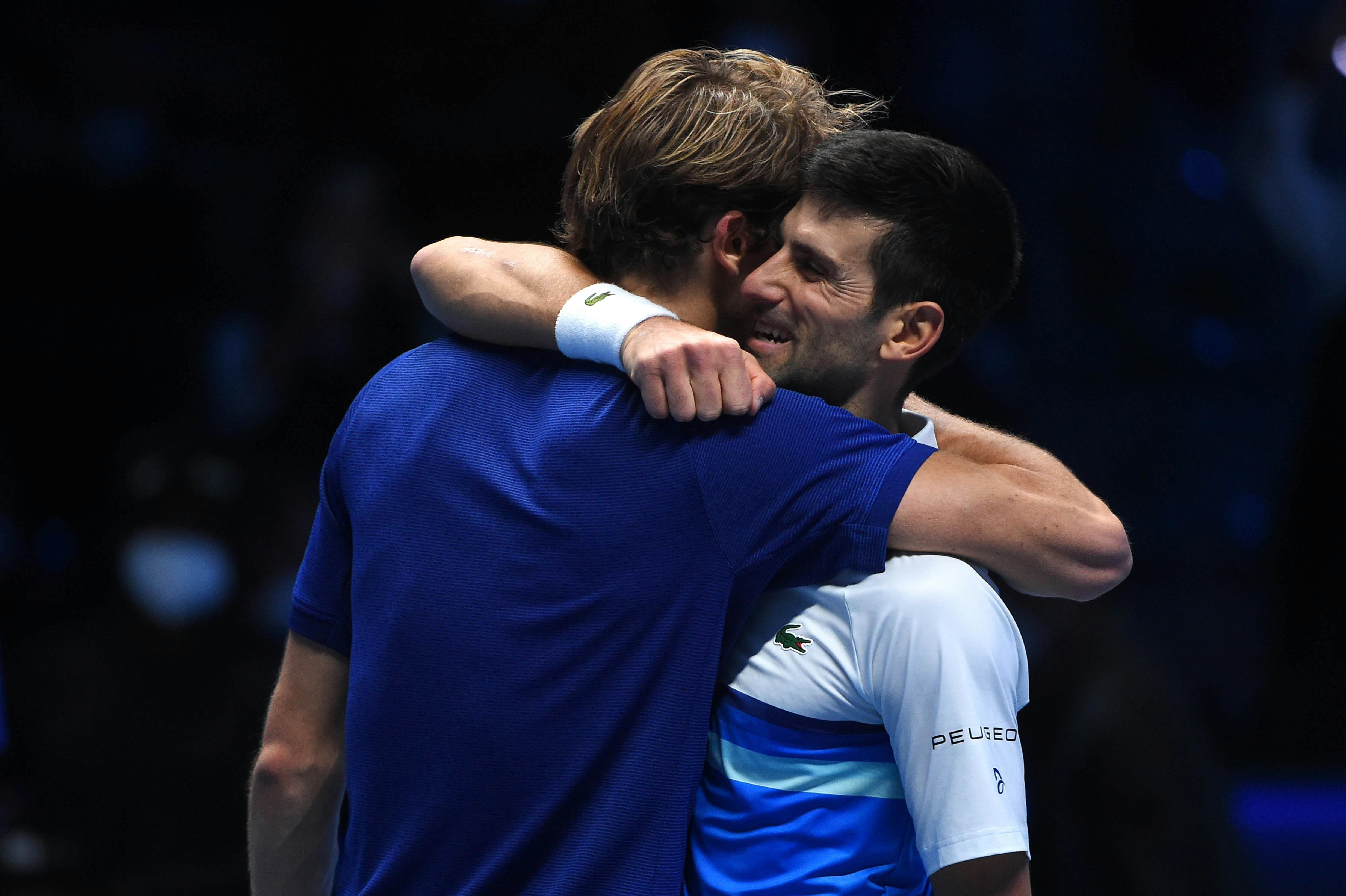 Nice hug between Alexander Zverev and Novak Djokovic at the 2021 ATP Finals
