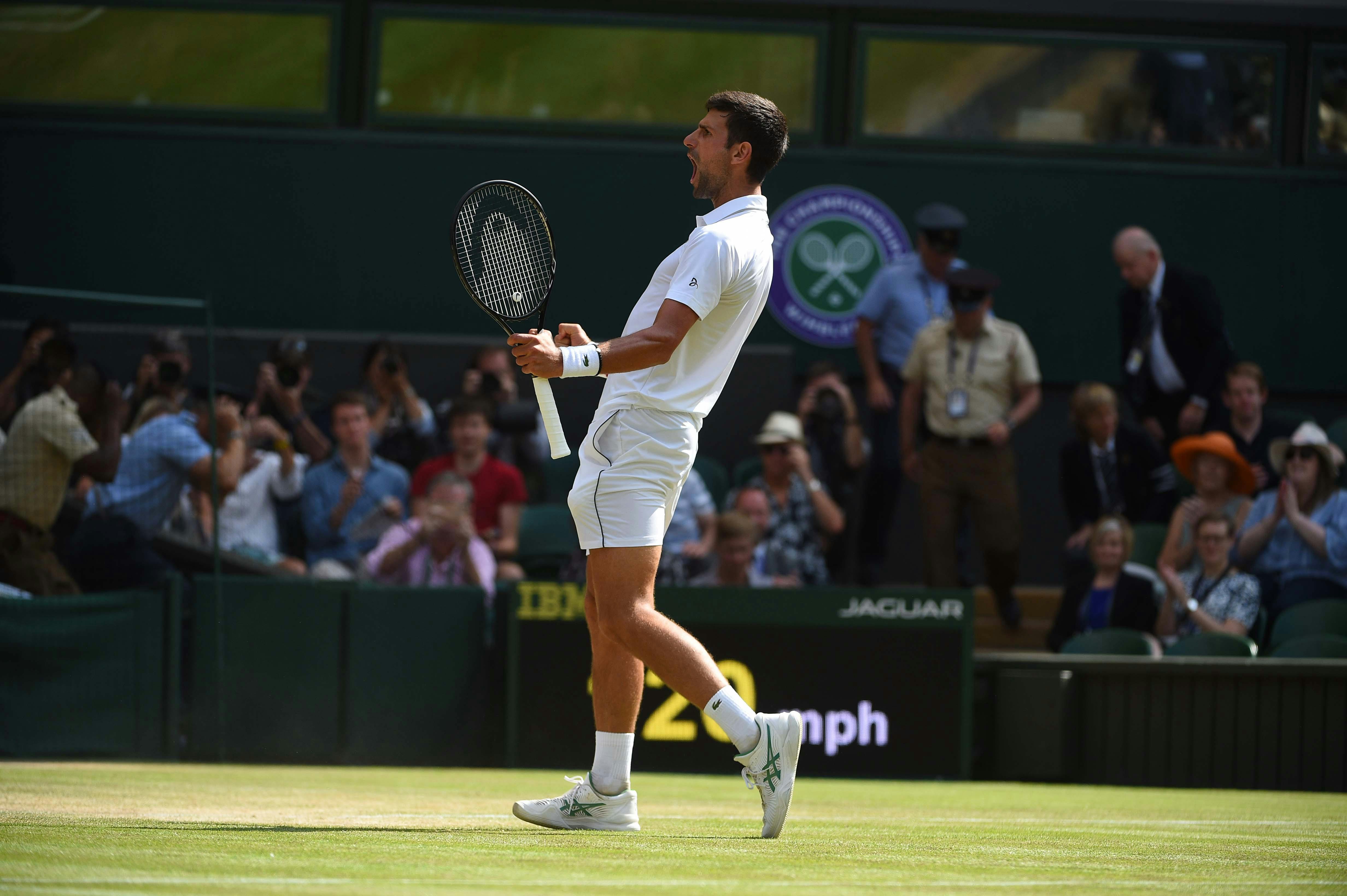 Novak Djokovic during his semi final at Wimbledon 2019
