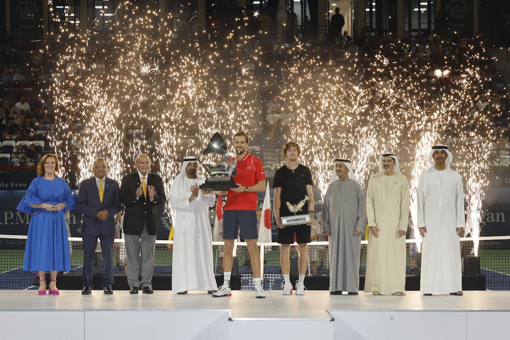 Daniil Medvedev, Andrey Rublev, Dubai Duty Free Tennis Championships 2023, trophy