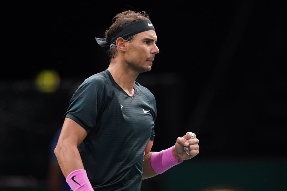 Rafael Nadal fist pumping at the Rolex Paris Masters 2020
