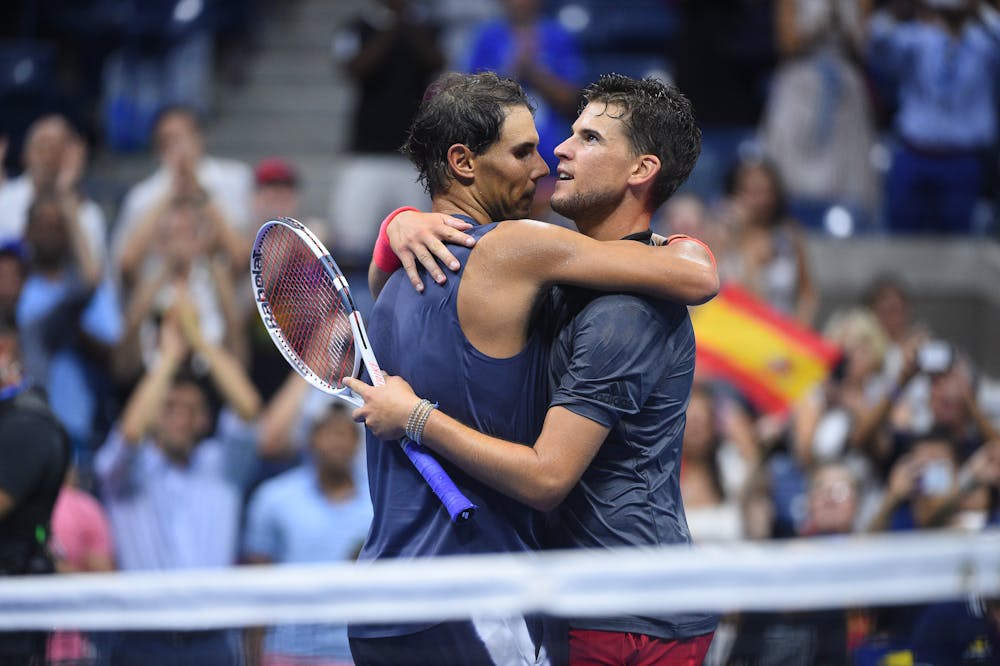 Warm embrace at the net between Rafael Nadal and Dominic Thiem US Open 2018.