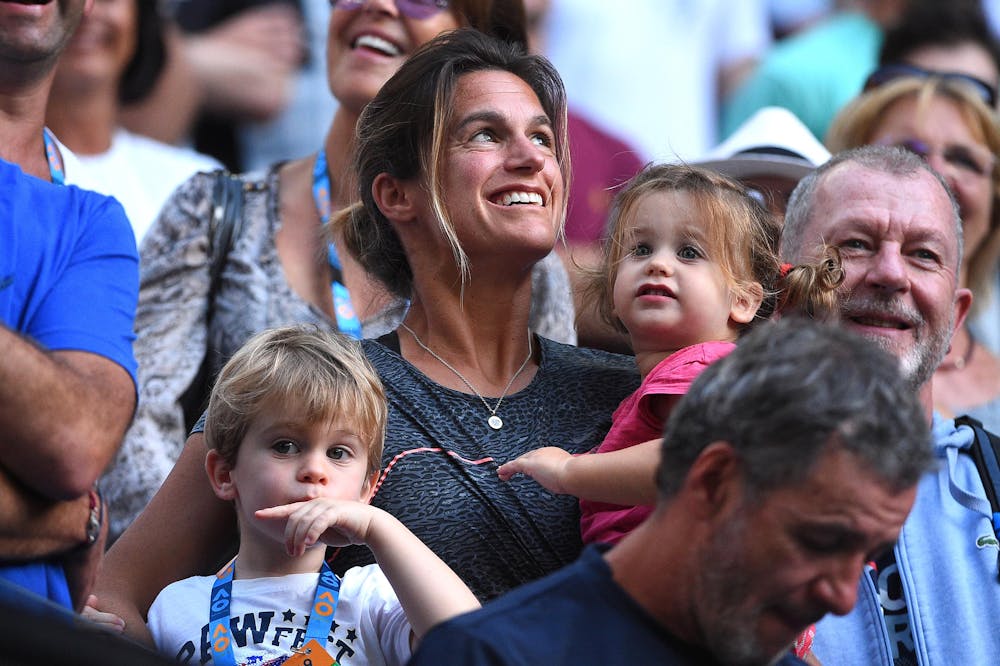 Amelie Mauresmo and his children at the 2019 Australian Open