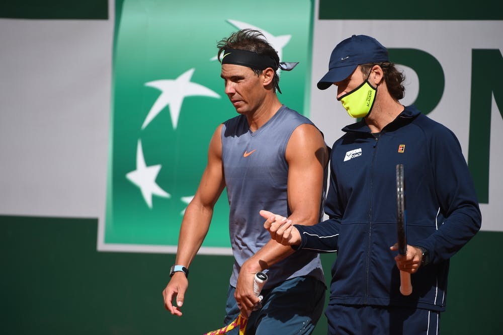 Rafael Nadal et Carlos Moya, Roland-Garros 2020, entraînement