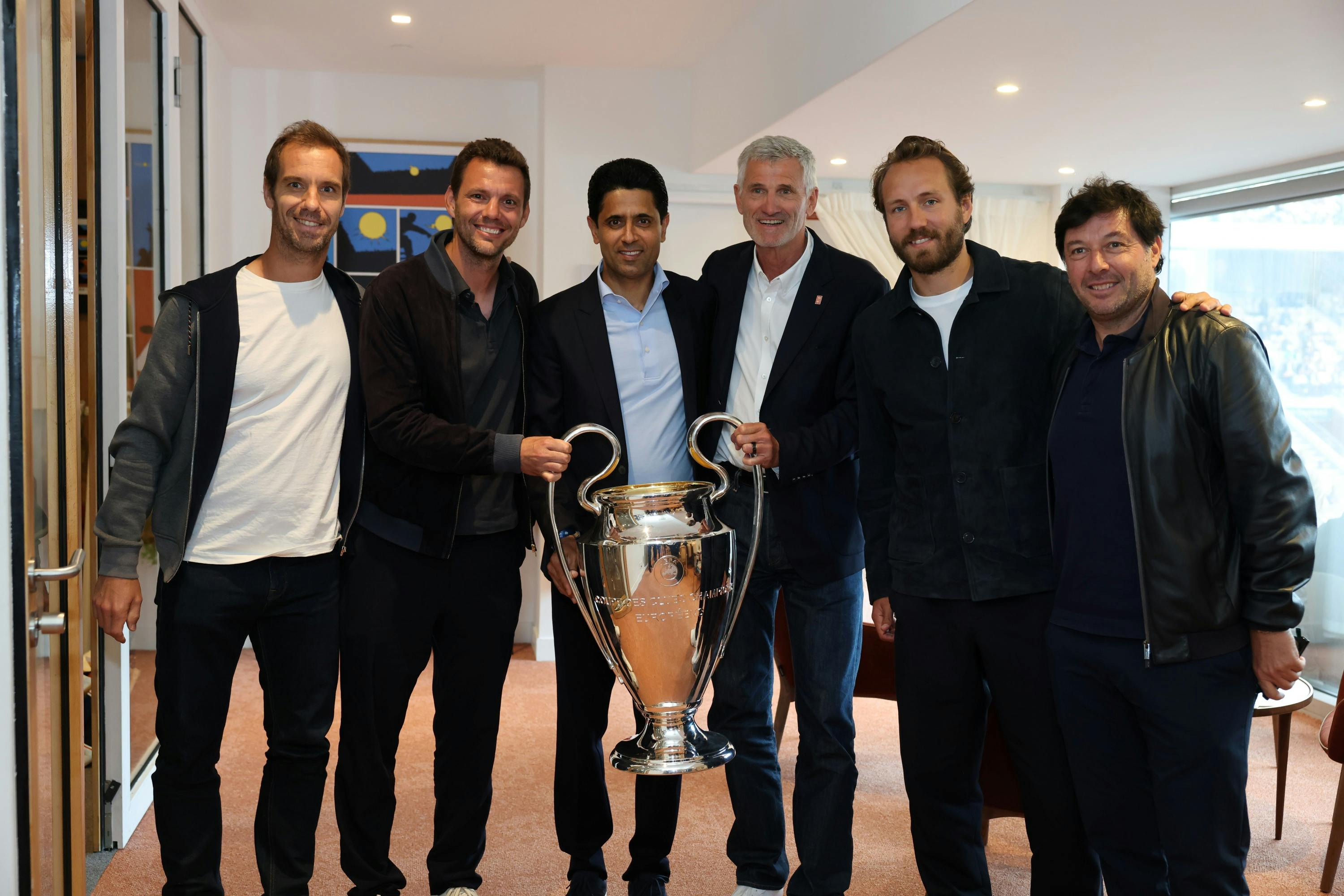 Richard Gasquet, Paul-Henri Mathieu, Nasser al-Khelaïfi, Gilles Moretton, Lucas Pouille, Sébastien Grosjean, Trophée Ligue des Champions /Roland-Garros 2025