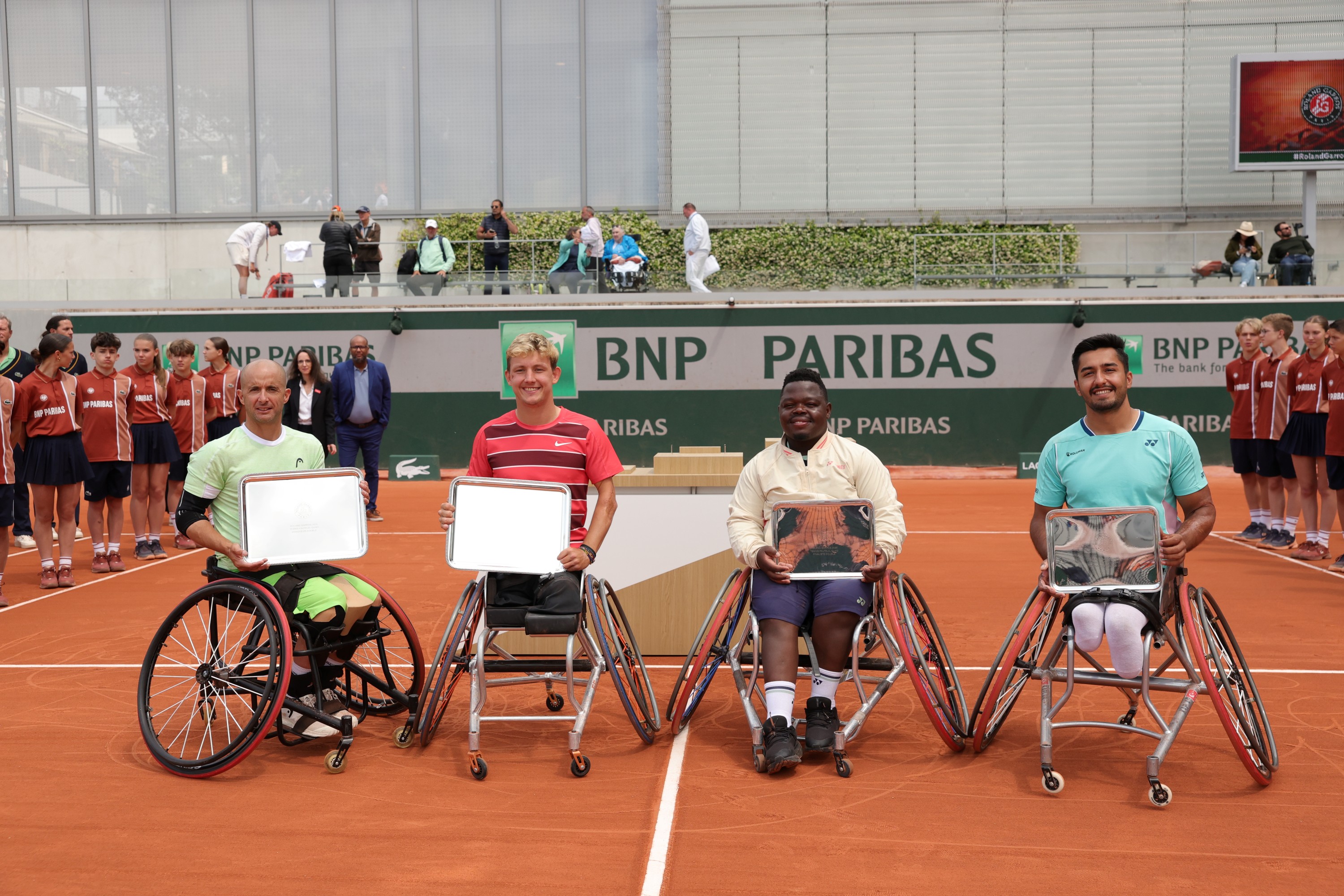 Guy Sasson, Niels Vink, Donald Ramphadi, Ahmet Kaplan / Tennis-fauteuil quad, double messieurs, finale, trophées, Roland-Garros 2025