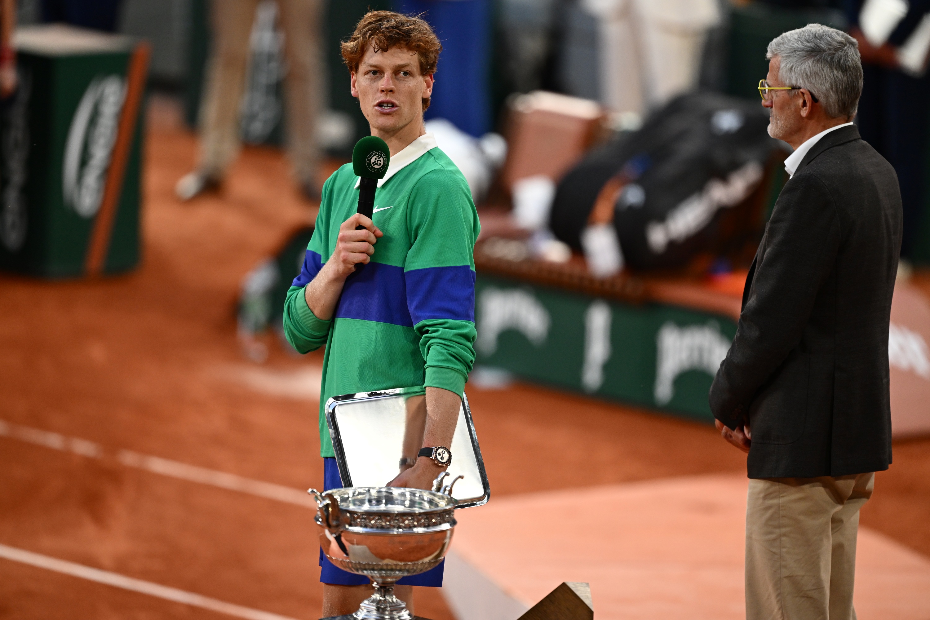 Jannik Sinner / Finale messieurs, trophées, discours, Roland-Garros 2025