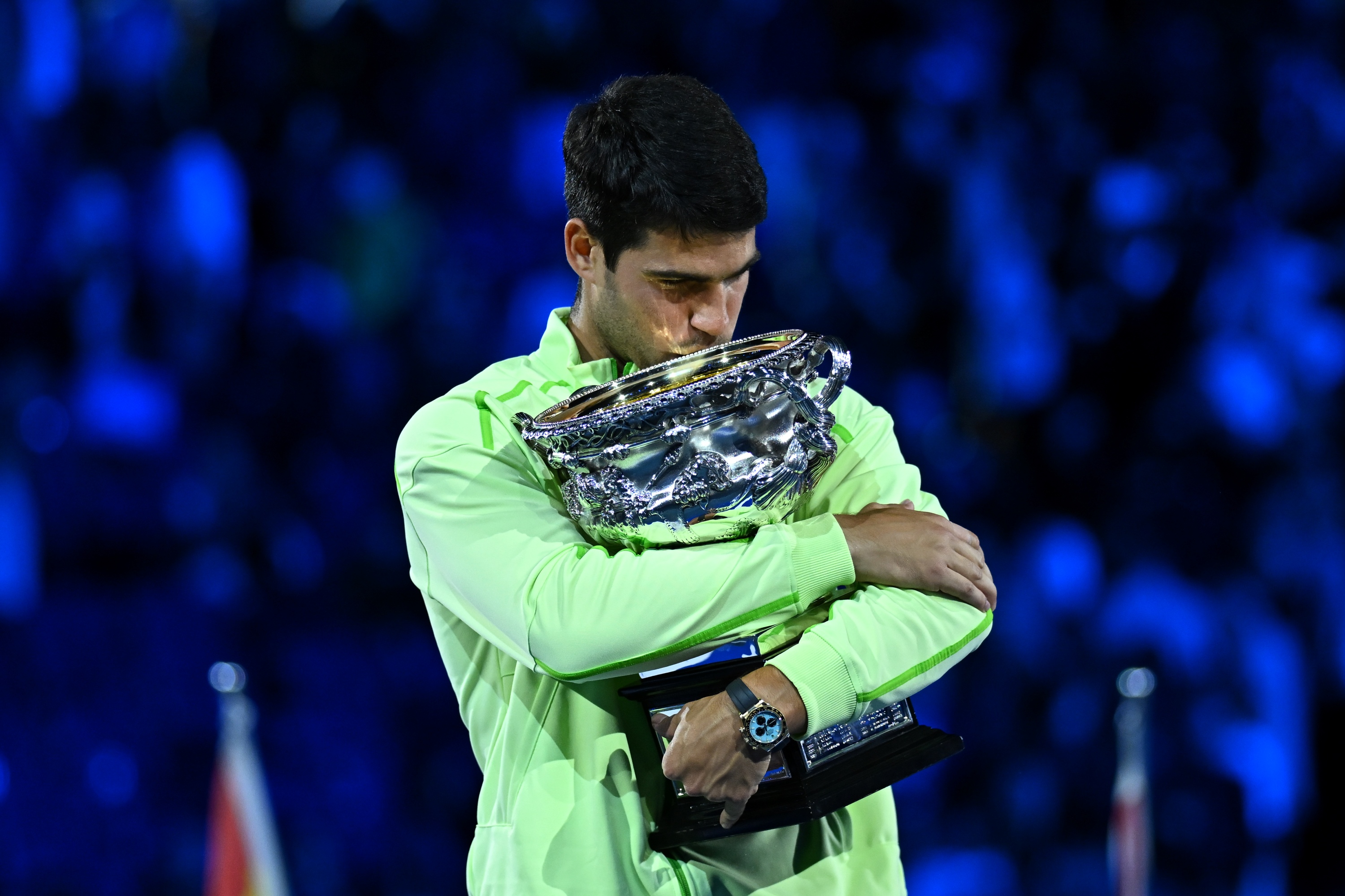 Carlos Alcaraz / Photocall trophée Open d'Australie 2026