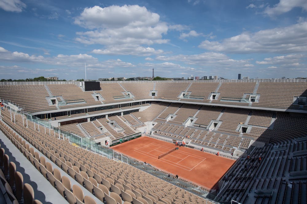 The new Philippe-Cahtrier court before the tournament Roland-Garros 2019