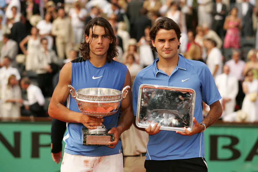 Rafael Nadal & Roger Federer / Photocall trophées Roland-Garros 2006