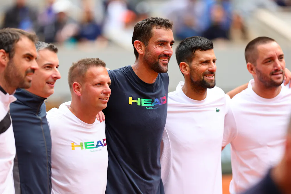 Vilim Visak, Marin Cilic, Novak Djokovic & Viktor Troicki / Troisième jour d'entraînement - Roland-Garros 2026 Vilim Visak, Marin Cilic, Novak Djokovic & Viktor Troicki / Troisième jour d'entraînement - Roland-Garros 2026