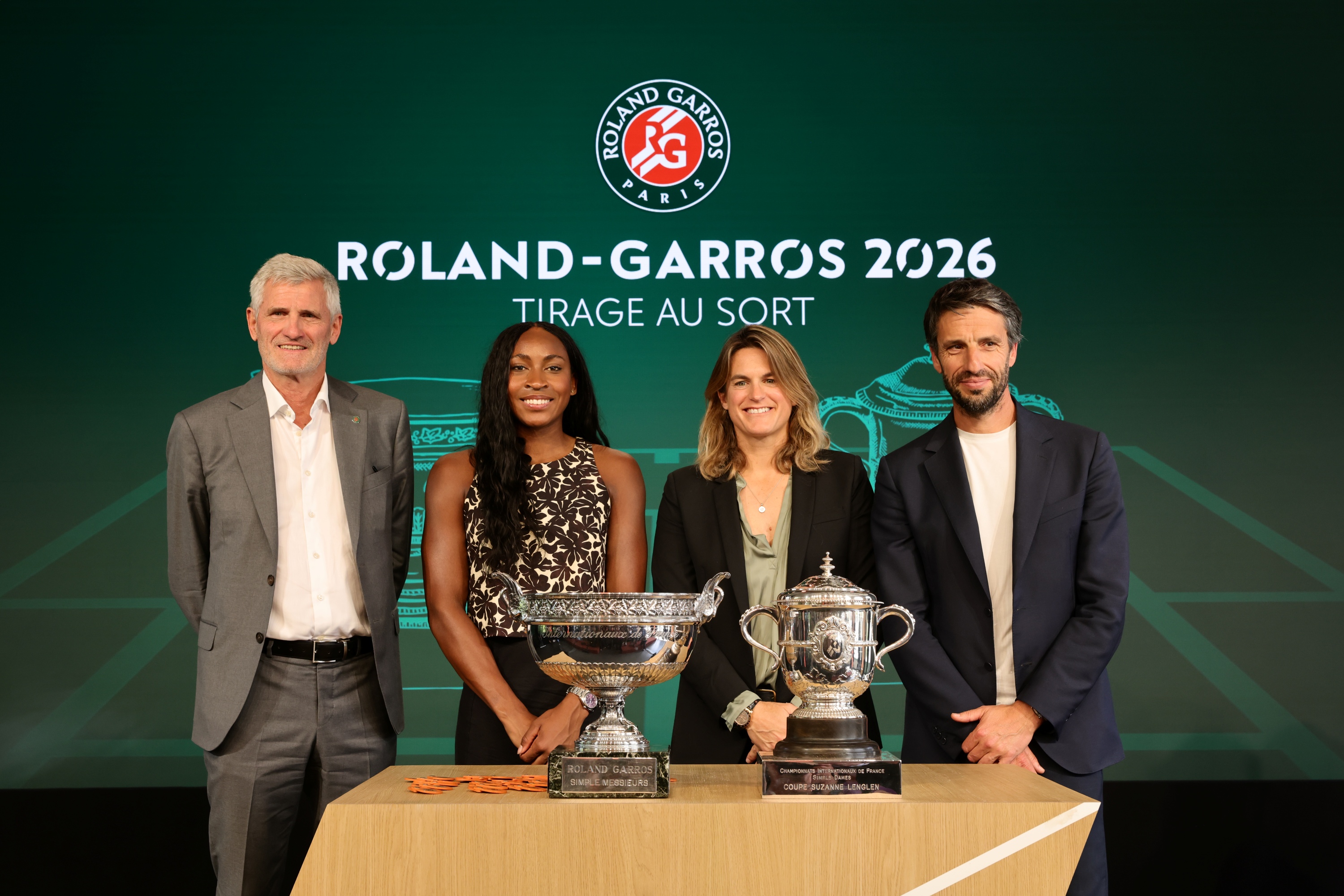 Gilles Moretton, Coco Gauff, Amélie Mauresmo & Tony Estanguet / Tirage au sort - Roland-Garros 2026