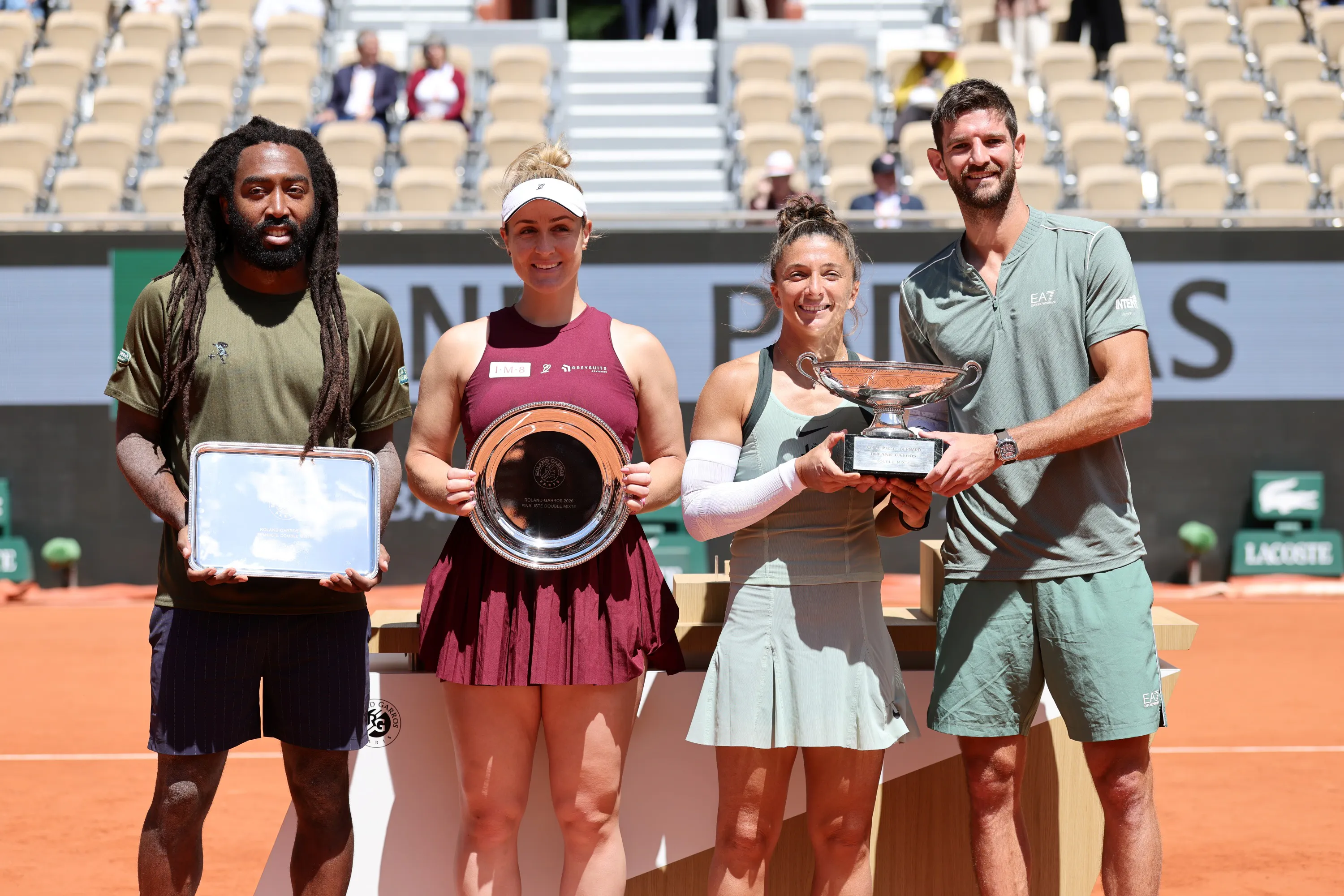 Evan King, Gabriela Dabrowski, Sara Errani  & Andrea Vavassori - finale - trophées - Roland-Garros 2026