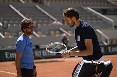 Gilles Cervara, Daniil Medvedev, entraînement, Roland-Garros 2023