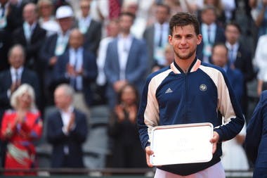 Dominic Thiem with his finalist's plate at Roland-Garros 2018