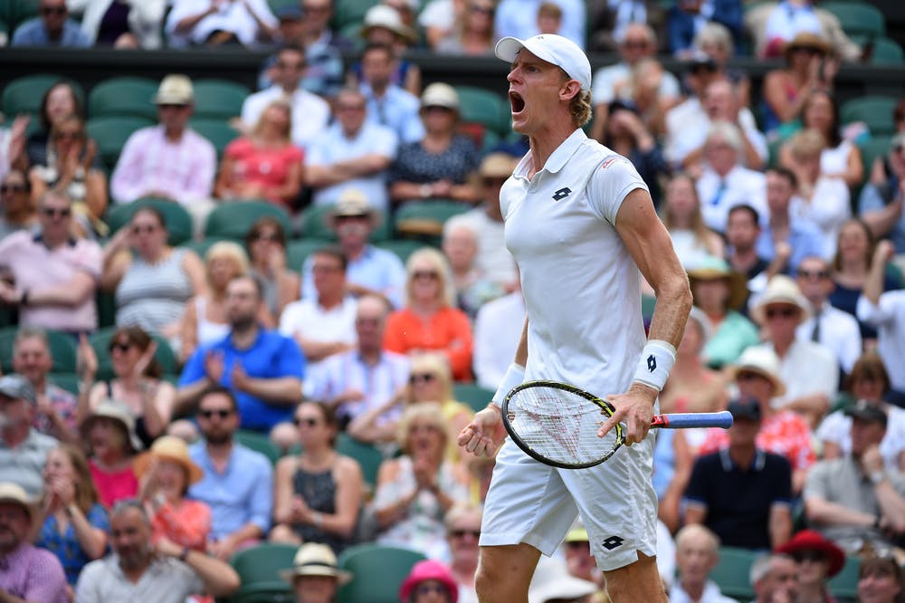 Kevin Anderson shouting as he qualifies for 2018 Wimbledon final
