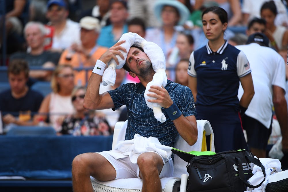 Novak Djokovic and his ice towel at the US Open 2018