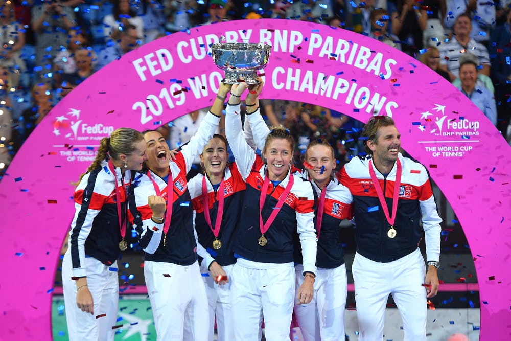 French team posing with the Fed Cup trophy in Perth