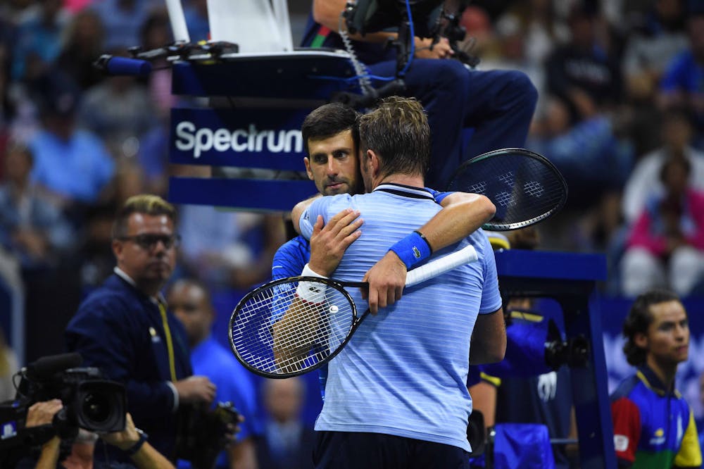 Hug between Stan Wawrinka and Novak Djokovic at the 2019 US Open