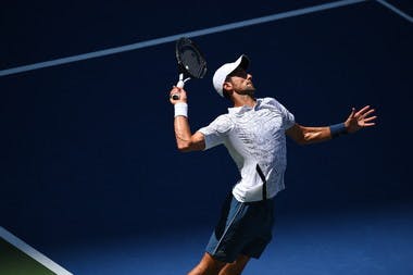 Novak Djokovic serving at the US Open 2018