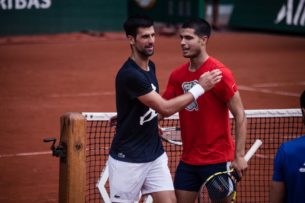 Novak Djokovic, Carlos Alcaraz, Roland-Garros 2022, practice