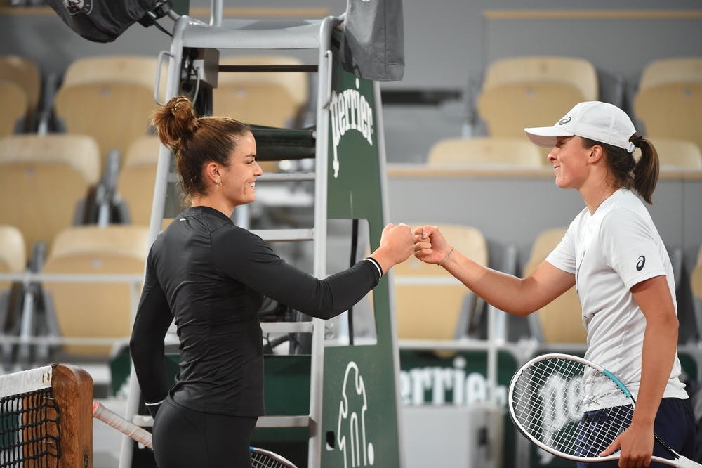Maria Sakkari, Iga Swiatek, Roland-Garros 2021, practice