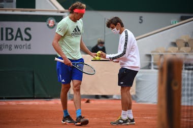 Alexander Zverev, coach David Ferrer, Roland Garros 2020, practice