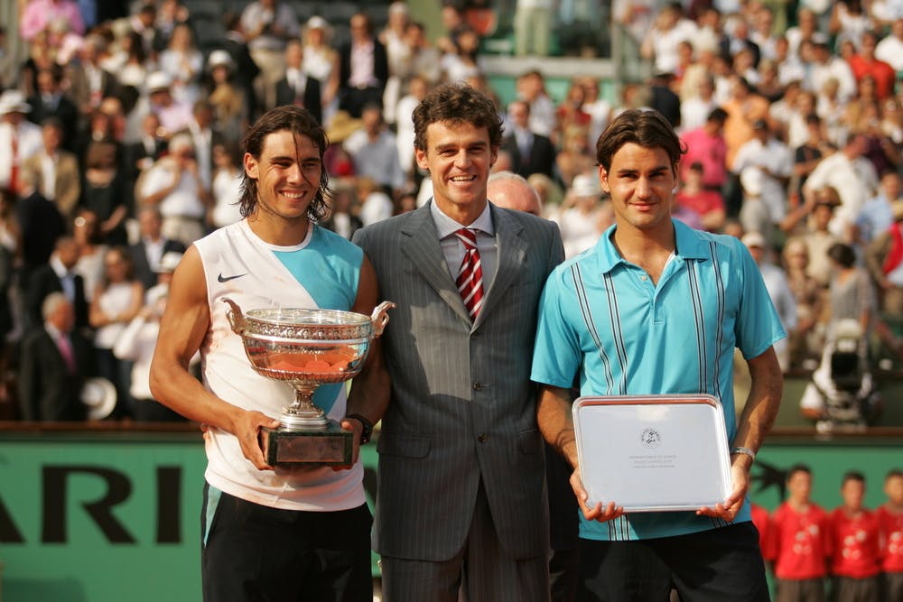Rafael Nadal, Gustavo Kuerten and Roger Federer at Roland-Garros 2007