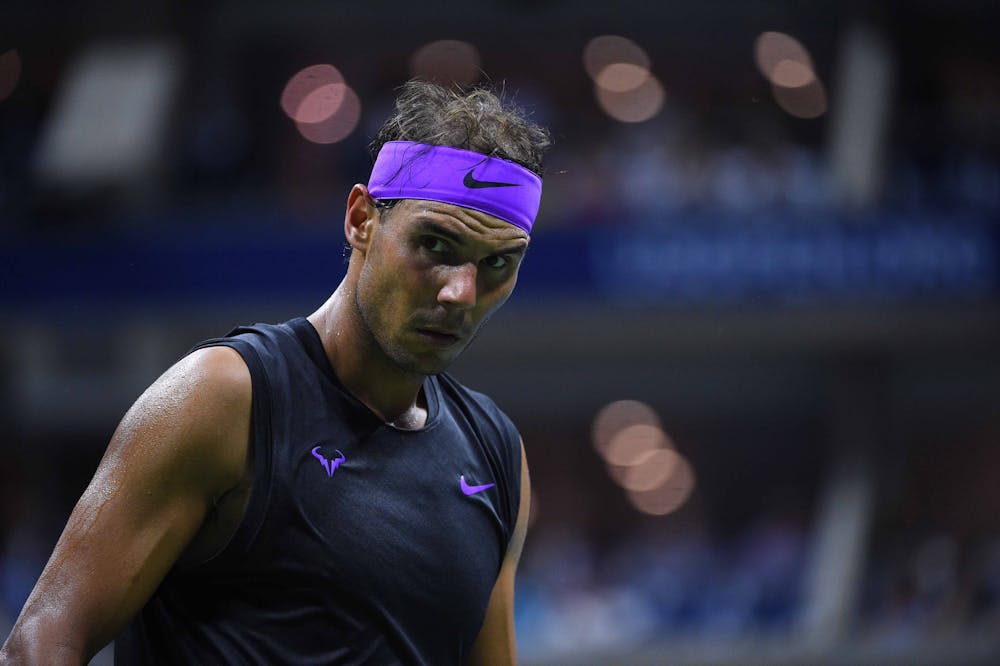 Rafael Nadal looking ahead during his first round match at the 2019 US Open