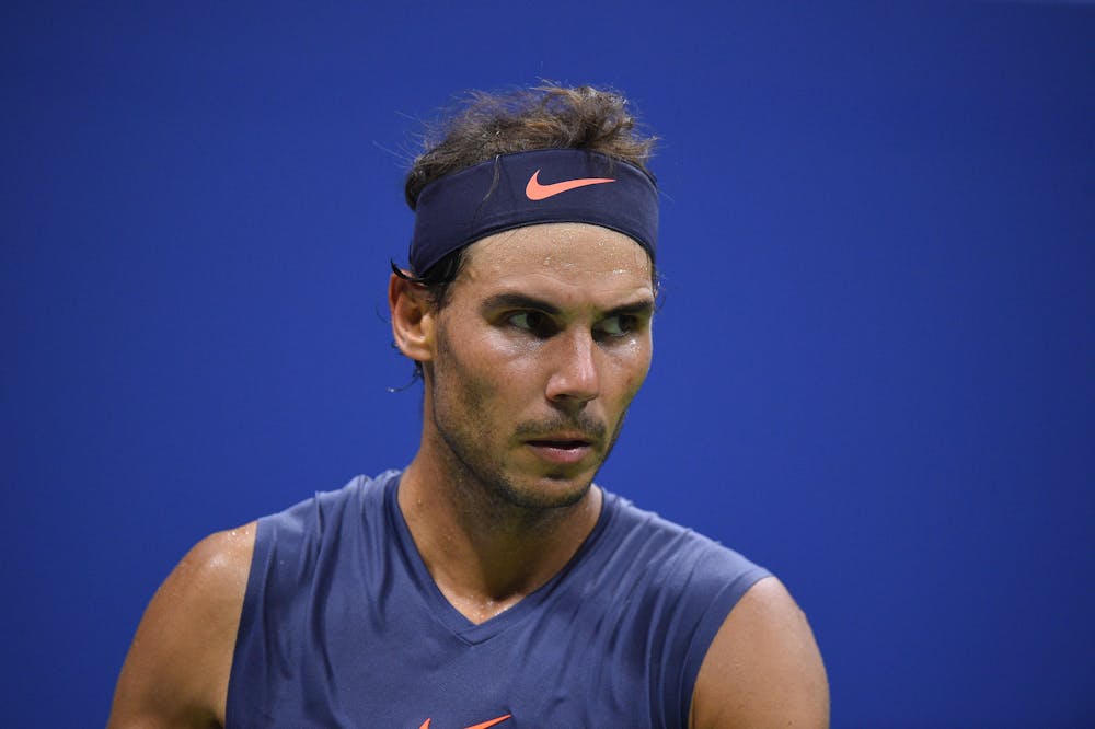 Rafael Nadal sweating and lokking US Open 2018