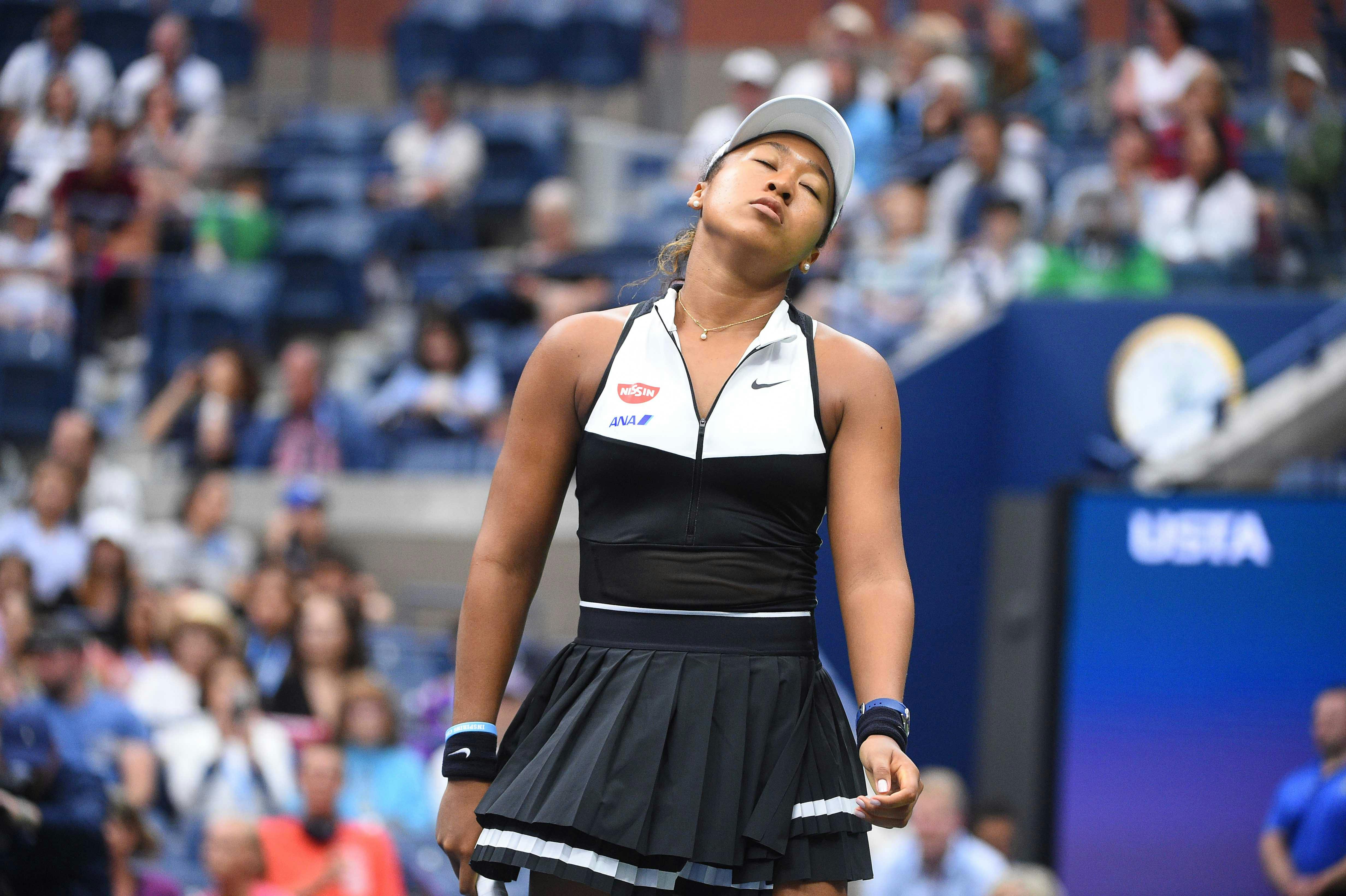 Naomi Osaka reacting during her fourth round macth at the 2019 US Open