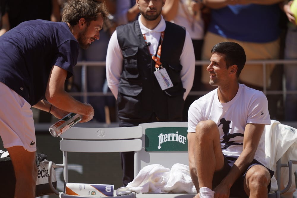 Daniil Medvedev, Novak Djokovic, entraînements, Roland-Garros 2023