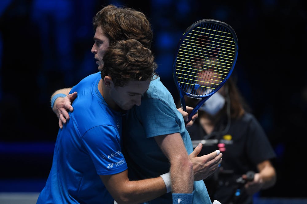 Nice hug at the net between Casper Ruud and Andrey Rublev during 2021 ATP Finals