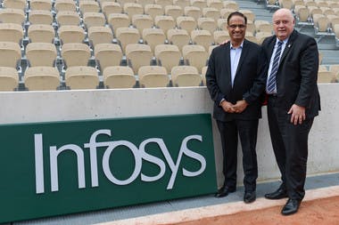 Bernard Giudicelli,  Président de la FFT, et Pravin Rao, Directeur général Opérations d’Infosys à Roland-Garros.