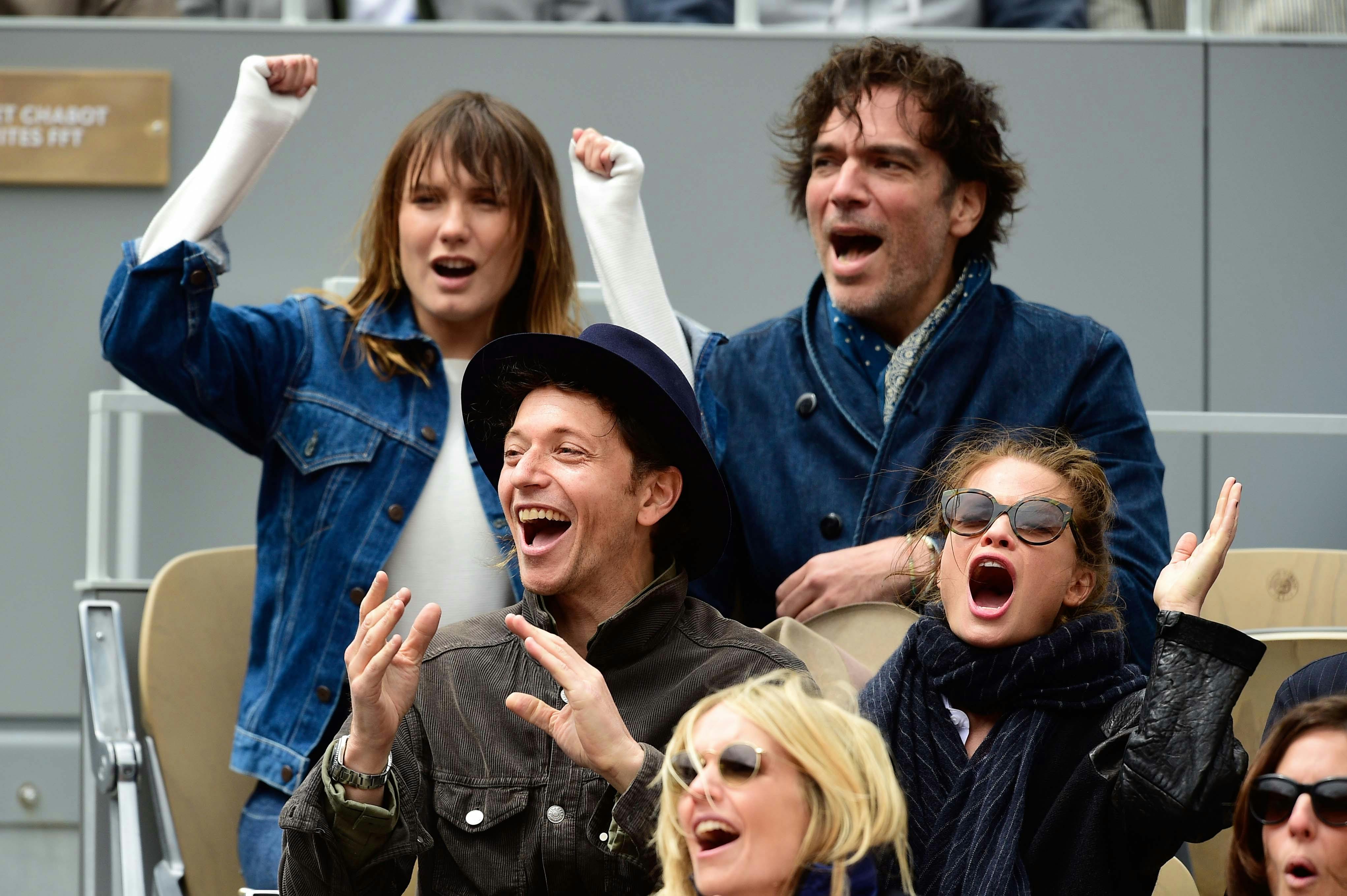 French singer Raphaël, French actresses Mélanie Laurent and Ana Girardot Roland-Garros 2019